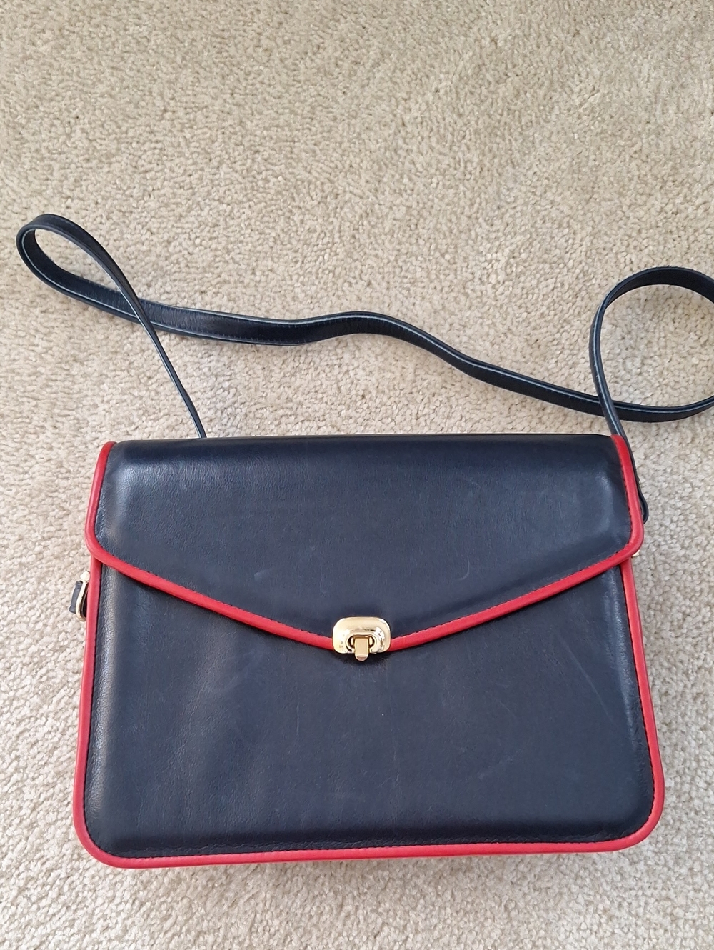 VINTAGE Stephen Brooks Classic Navy Shoulder Bag with Red Trim